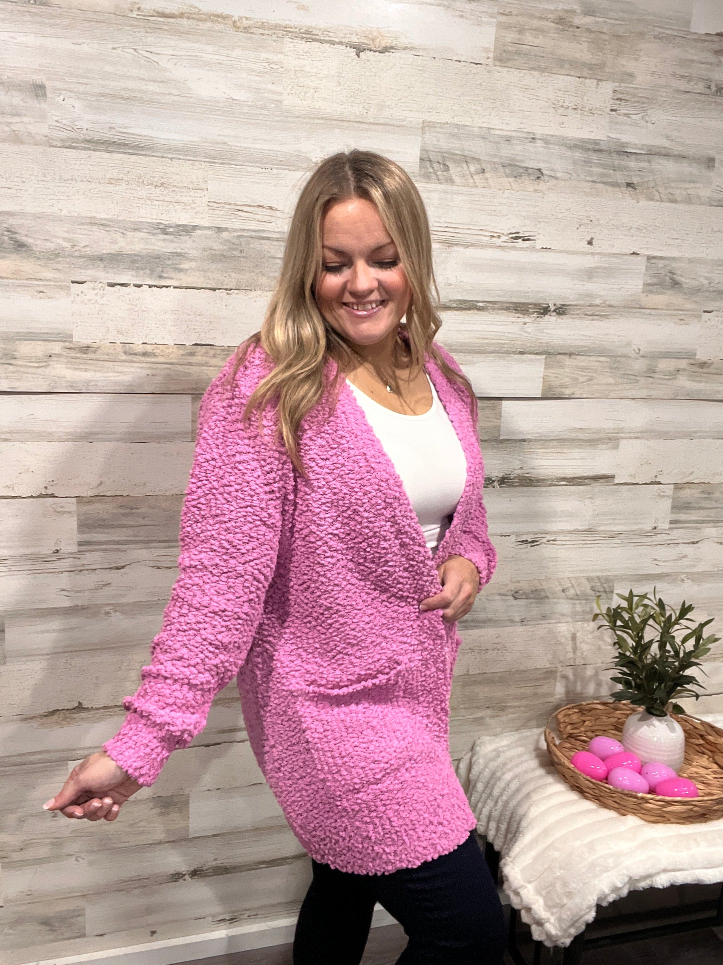 🤍 Peony Pink Popcorn Knit Cardigan