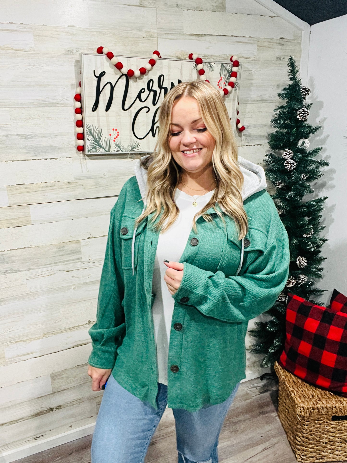 Yuletide Green Ribbed Shacket