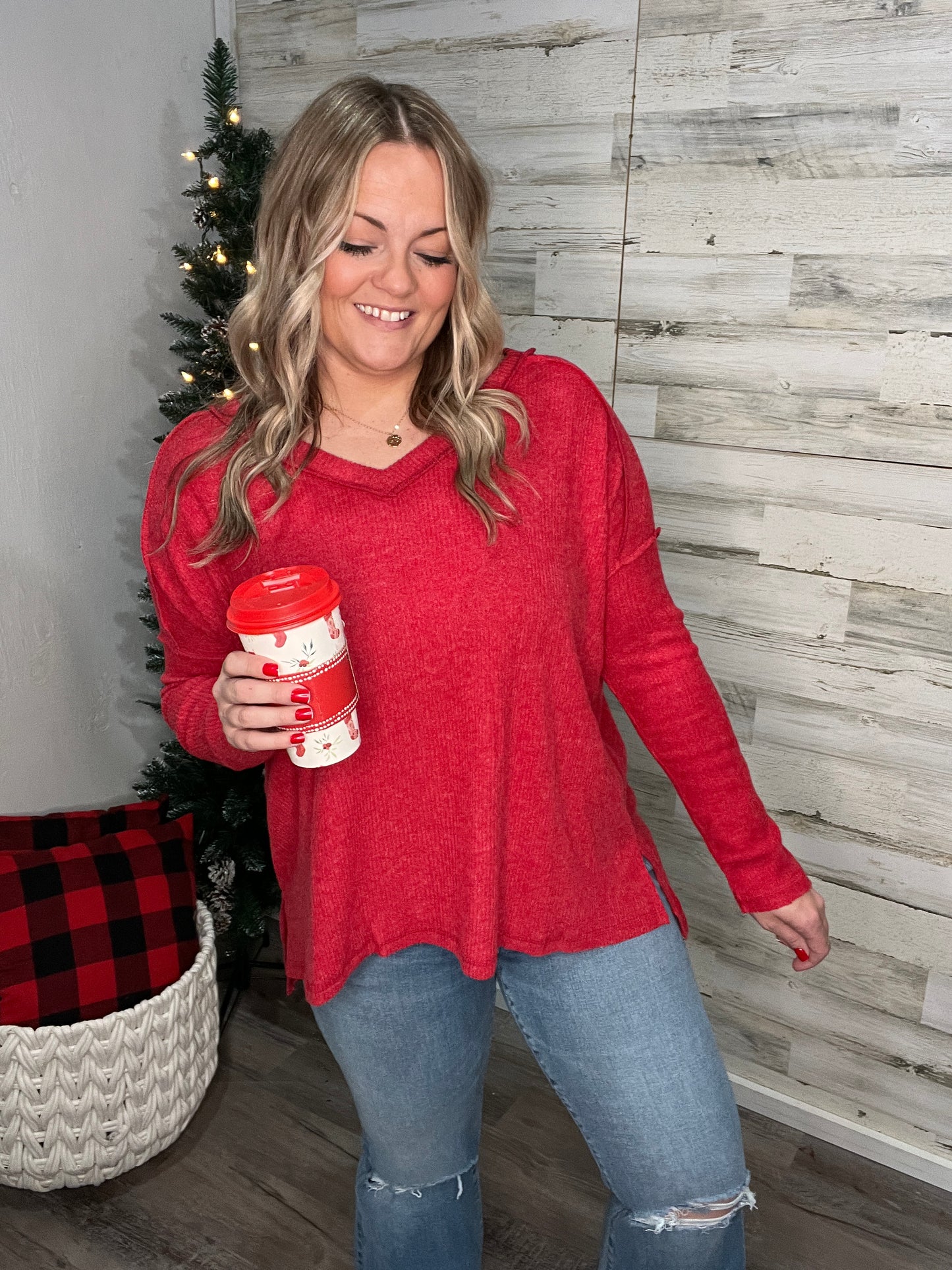 Frosted Berry V Neck Ribbed