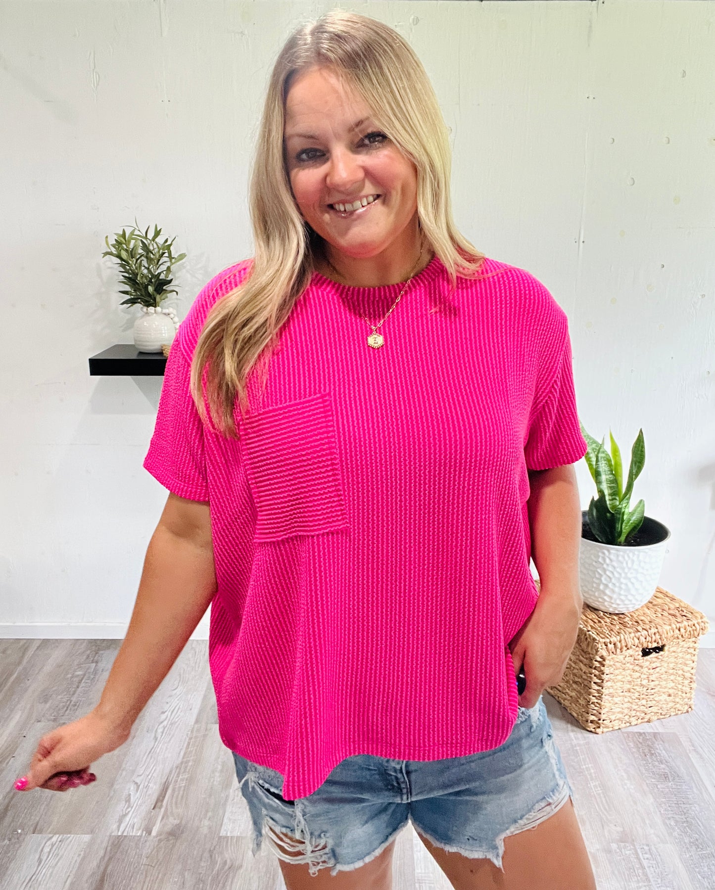 🤍A Whole Lot Of Fun Pink Ribbed Top