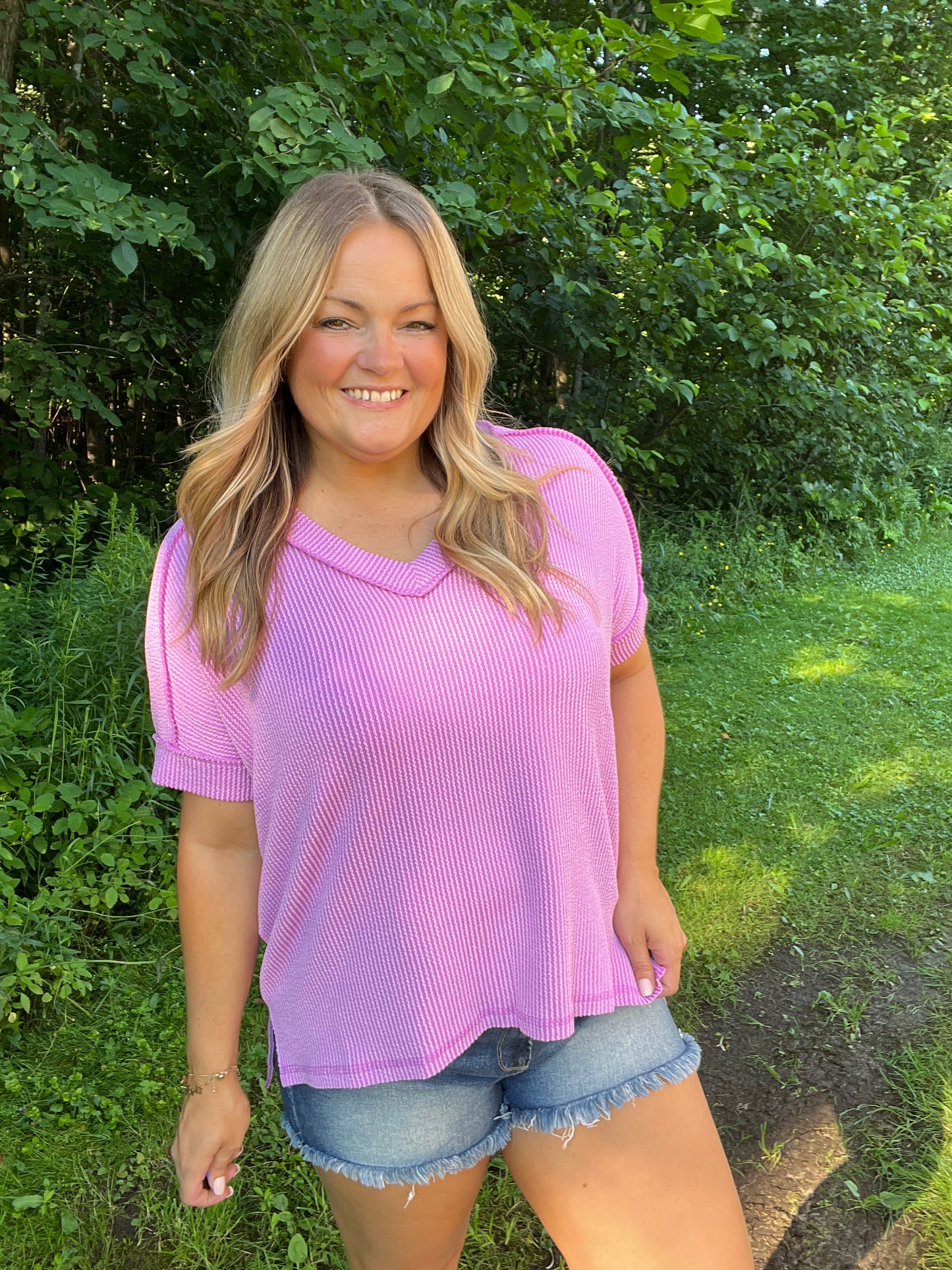 Chasing Violet Ribbed Top