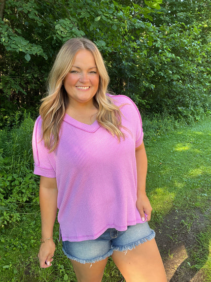 Chasing Violet Ribbed Top