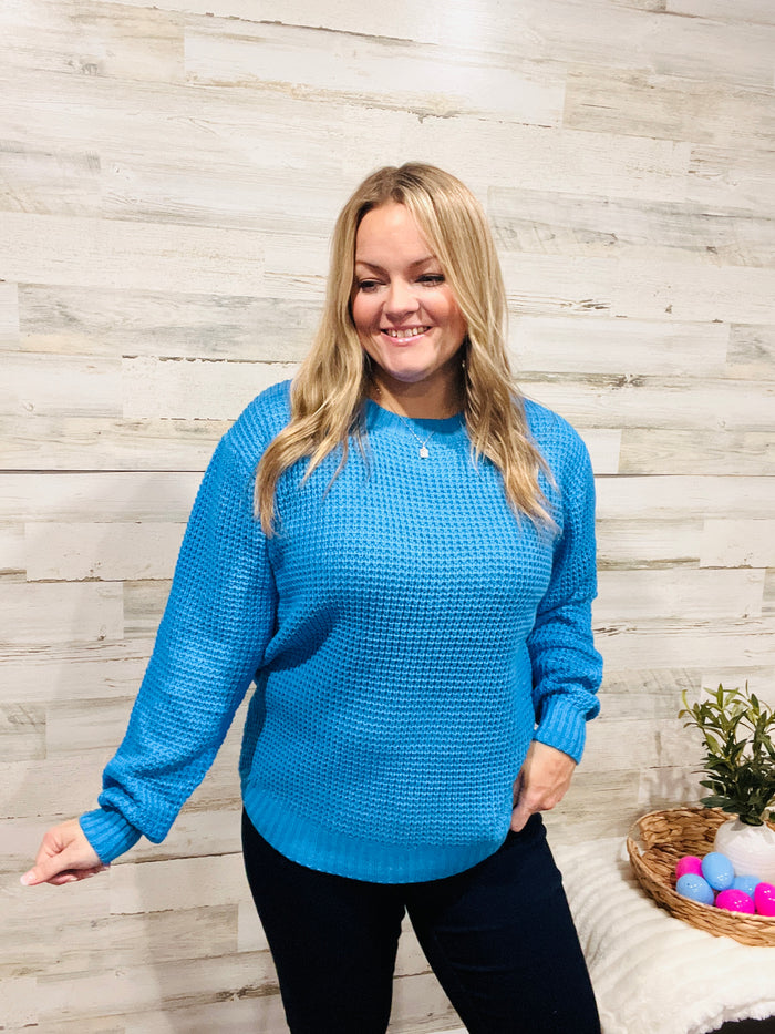 🤍Sky Blue Waffle Knit Sweater