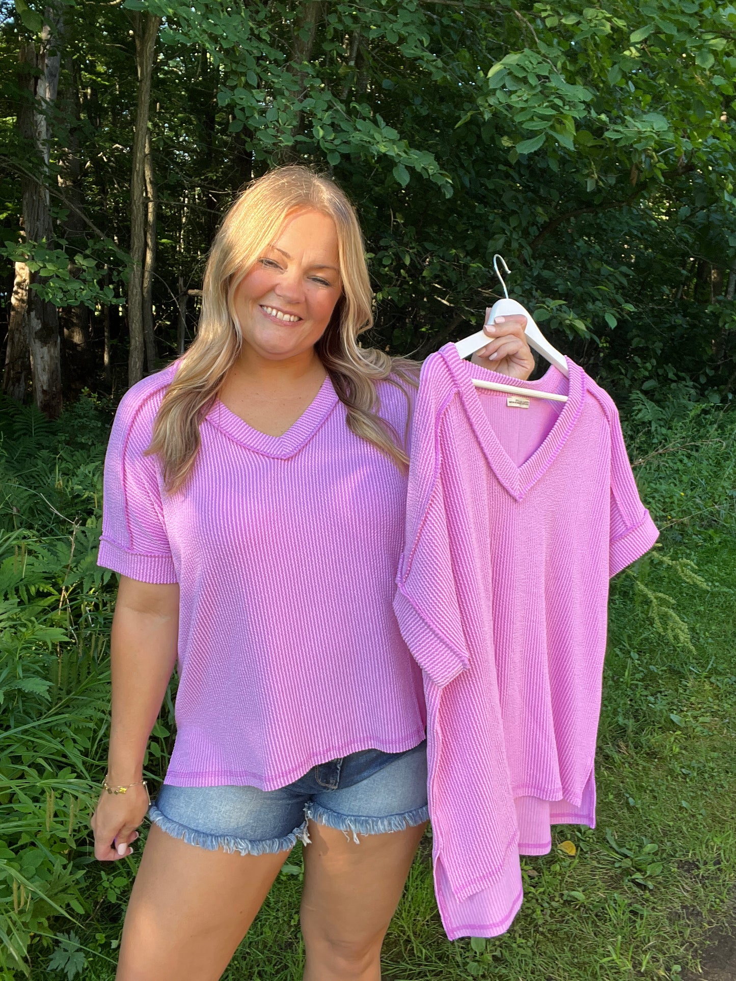 Chasing Violet Ribbed Top