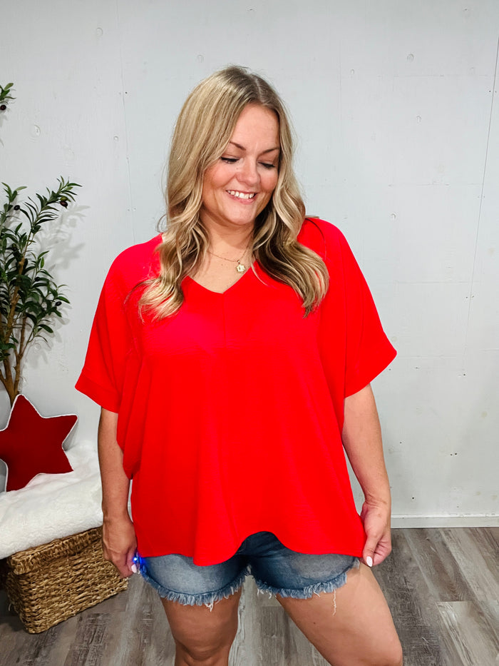 Candy Apple Red Woven Blouse