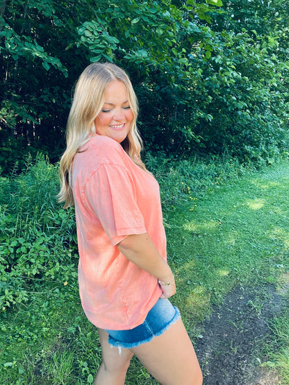 Sun-Kissed Coral Washed Tee