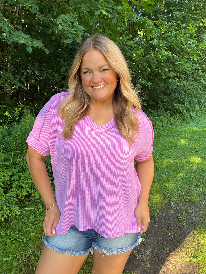 Chasing Violet Ribbed Top
