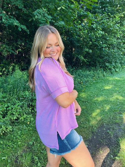 Chasing Violet Ribbed Top