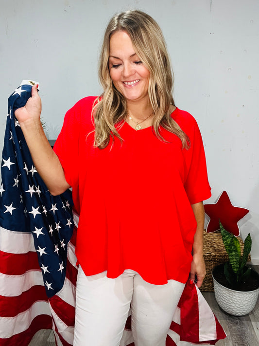 🤍Candy Apple Red Woven Blouse