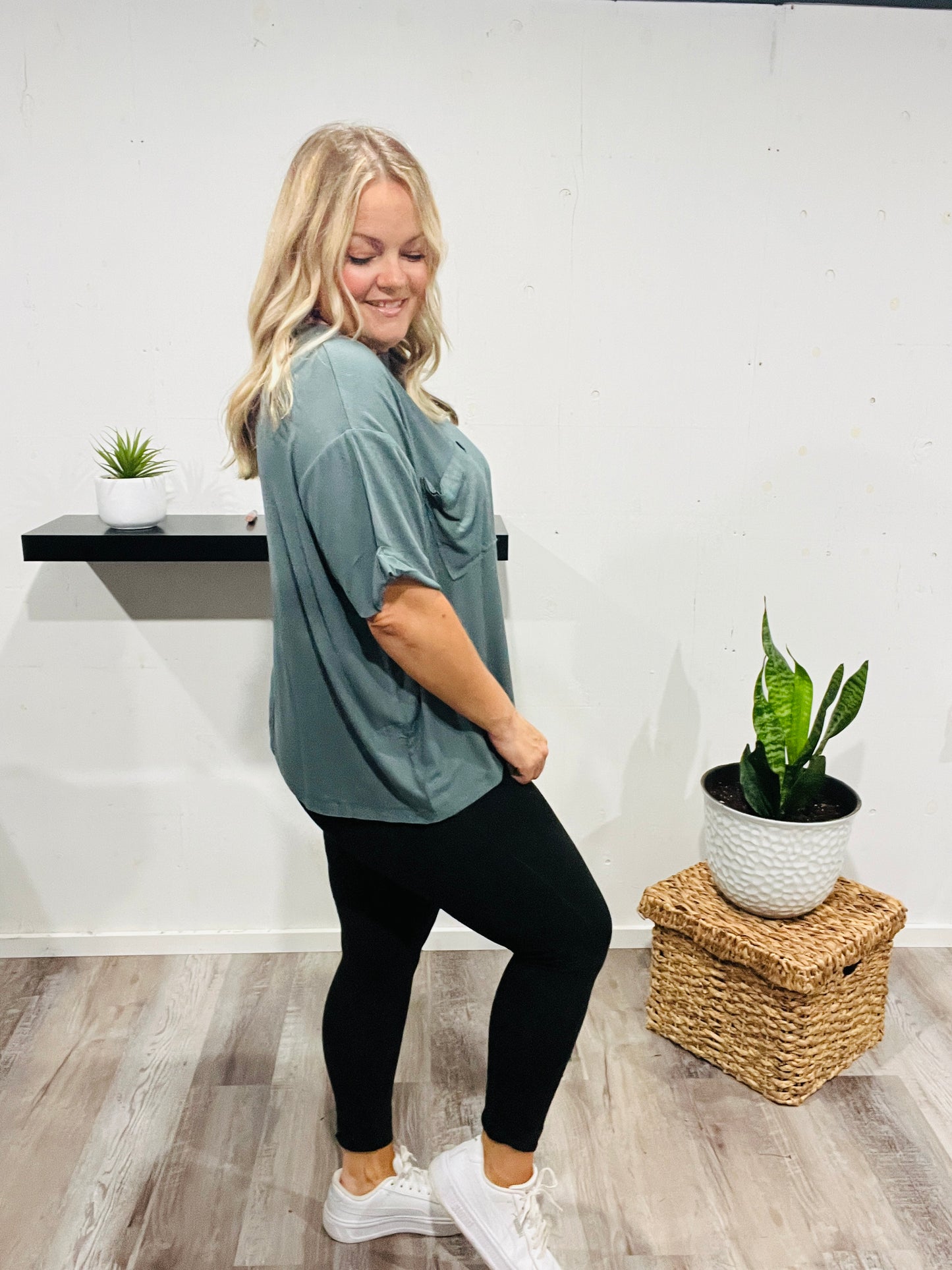🤍 Muted Sage Flowy Tee