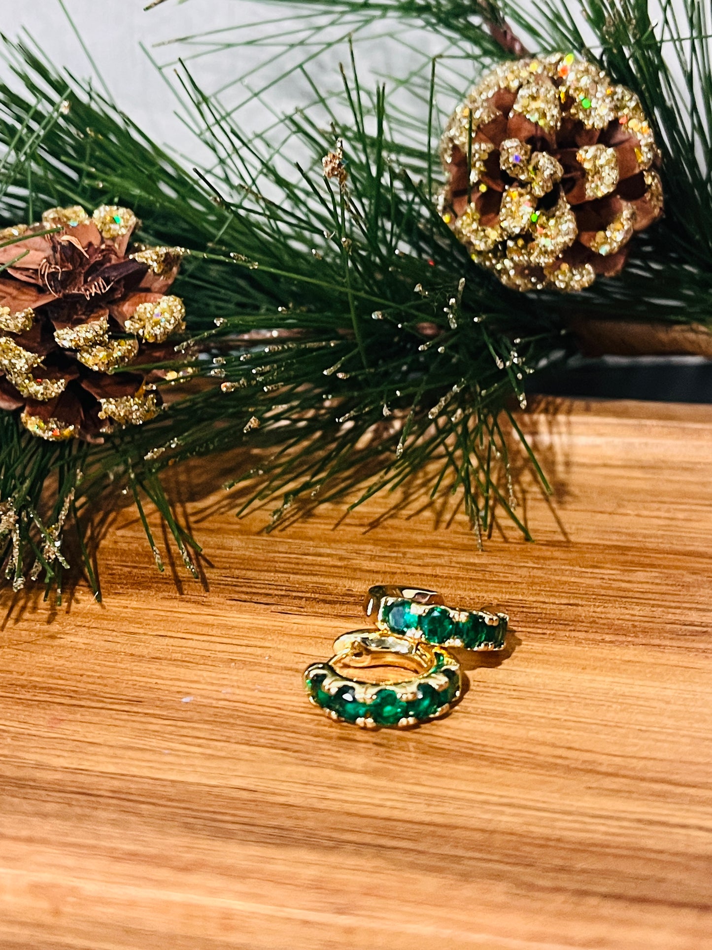 🤍24K Gold Filled Emerald Green CZ Huggies