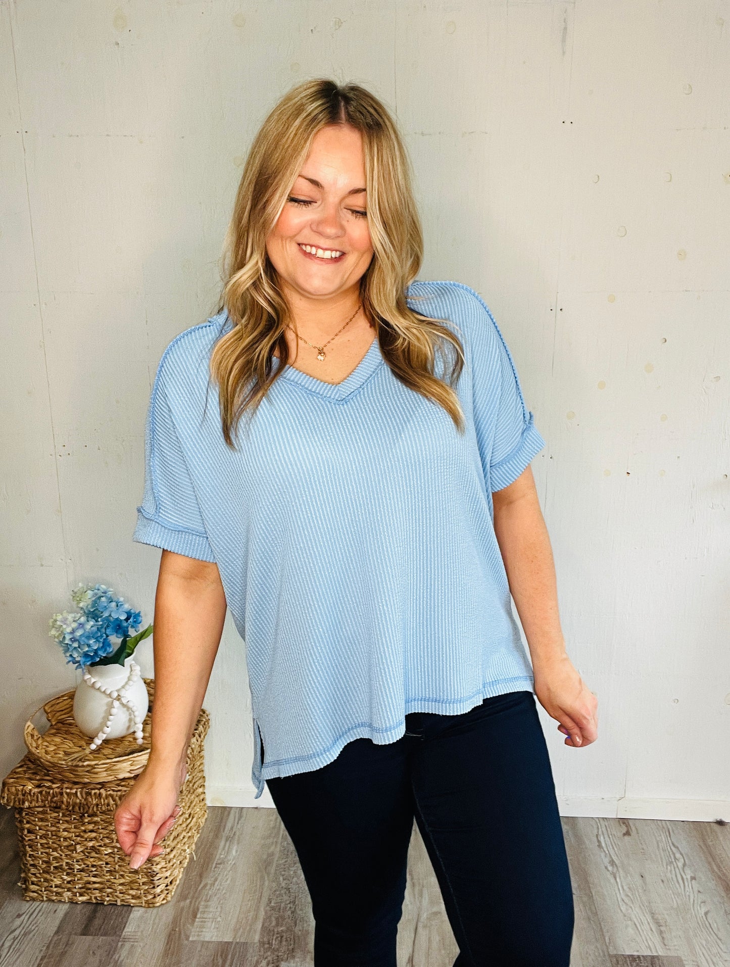 Coastal Blue Ribbed Top