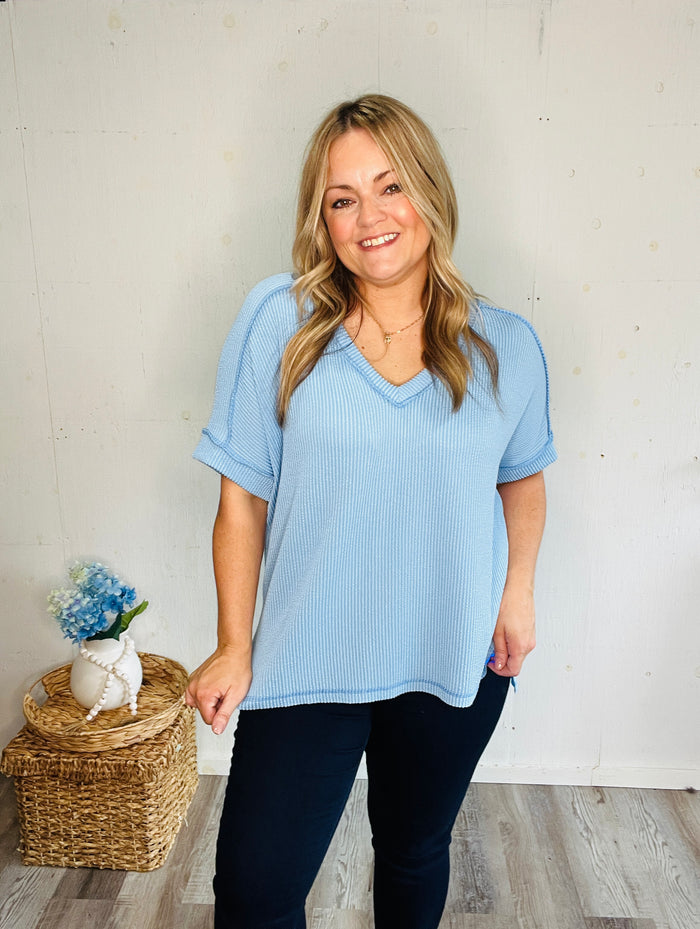 Coastal Blue Ribbed Top