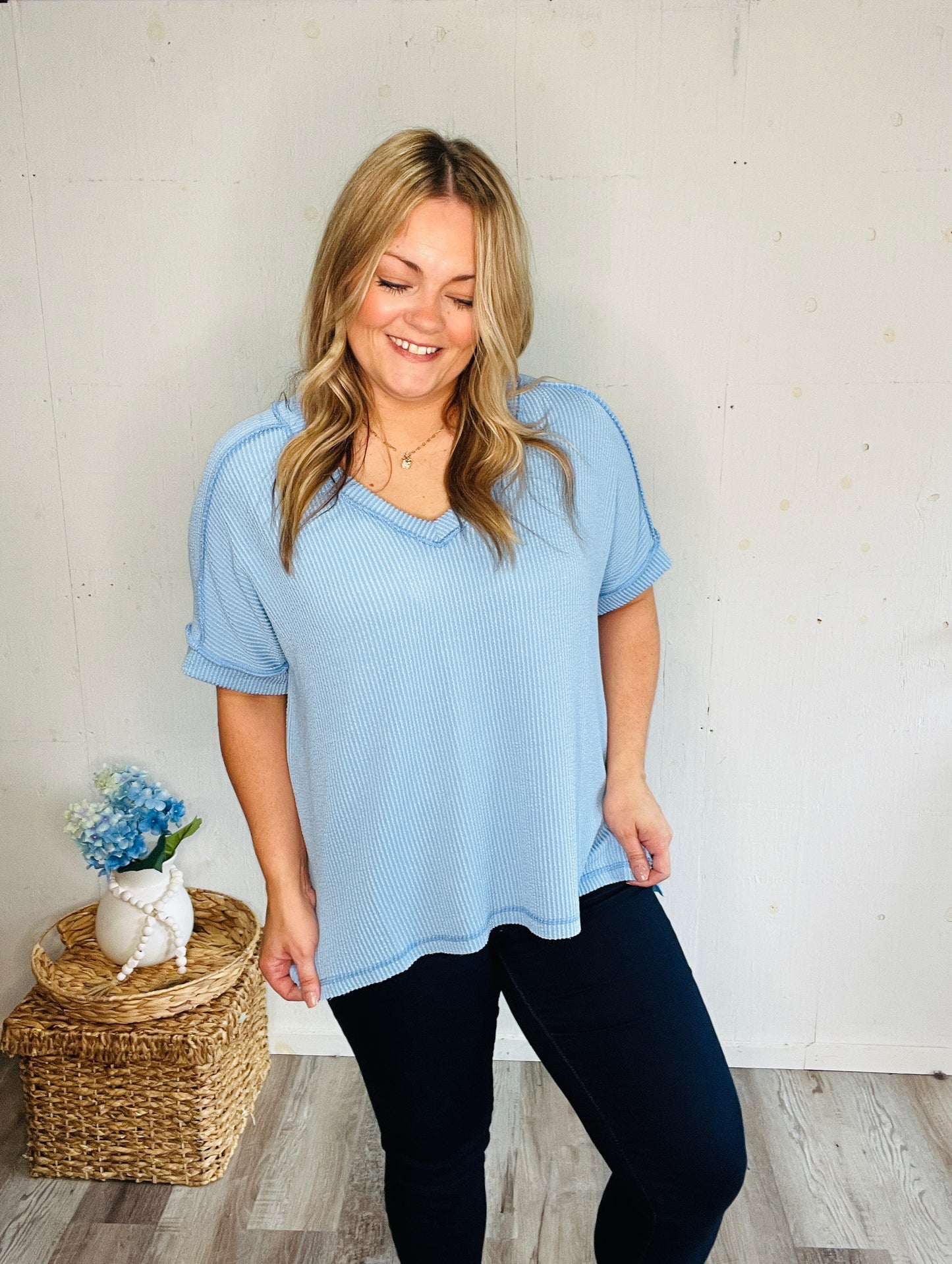 Coastal Blue Ribbed Top