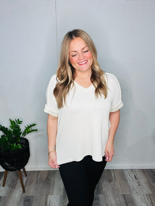 Vanilla Cream Ribbed Top