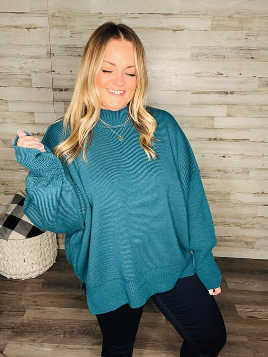 Thankful In Teal Relaxed Sweater