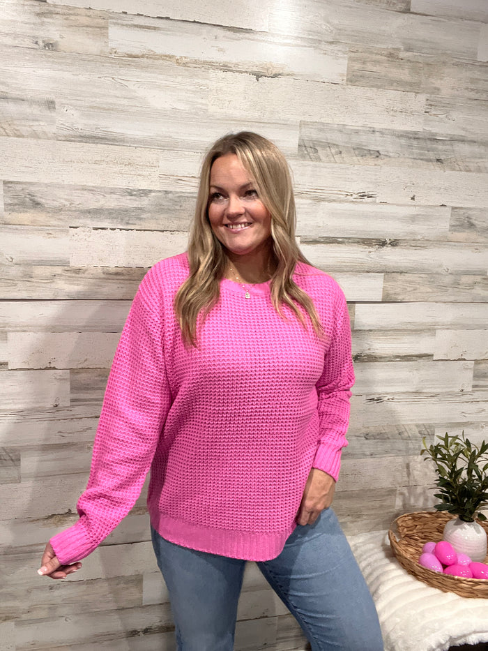 🤍Hibiscus Pink Waffle Knit Sweater