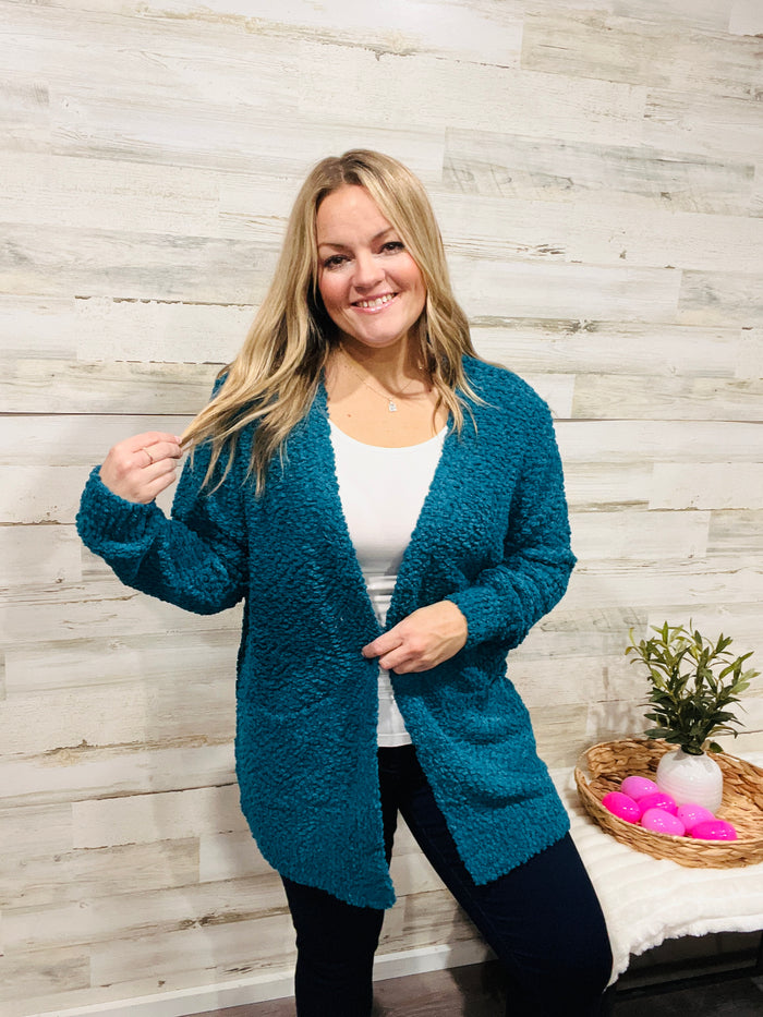 🤍 Crystal Teal Popcorn Knit Cardigan