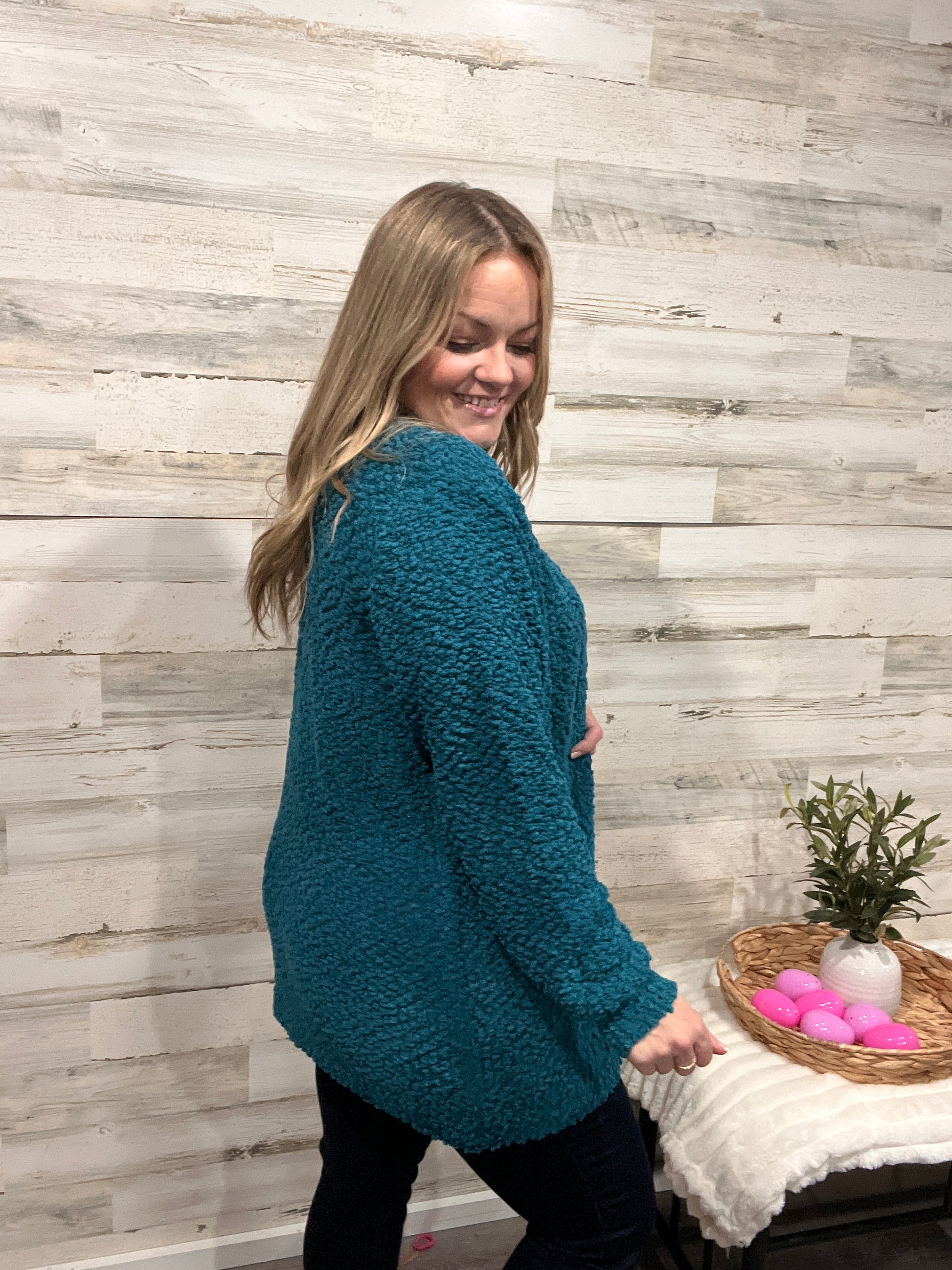 🤍 Crystal Teal Popcorn Knit Cardigan