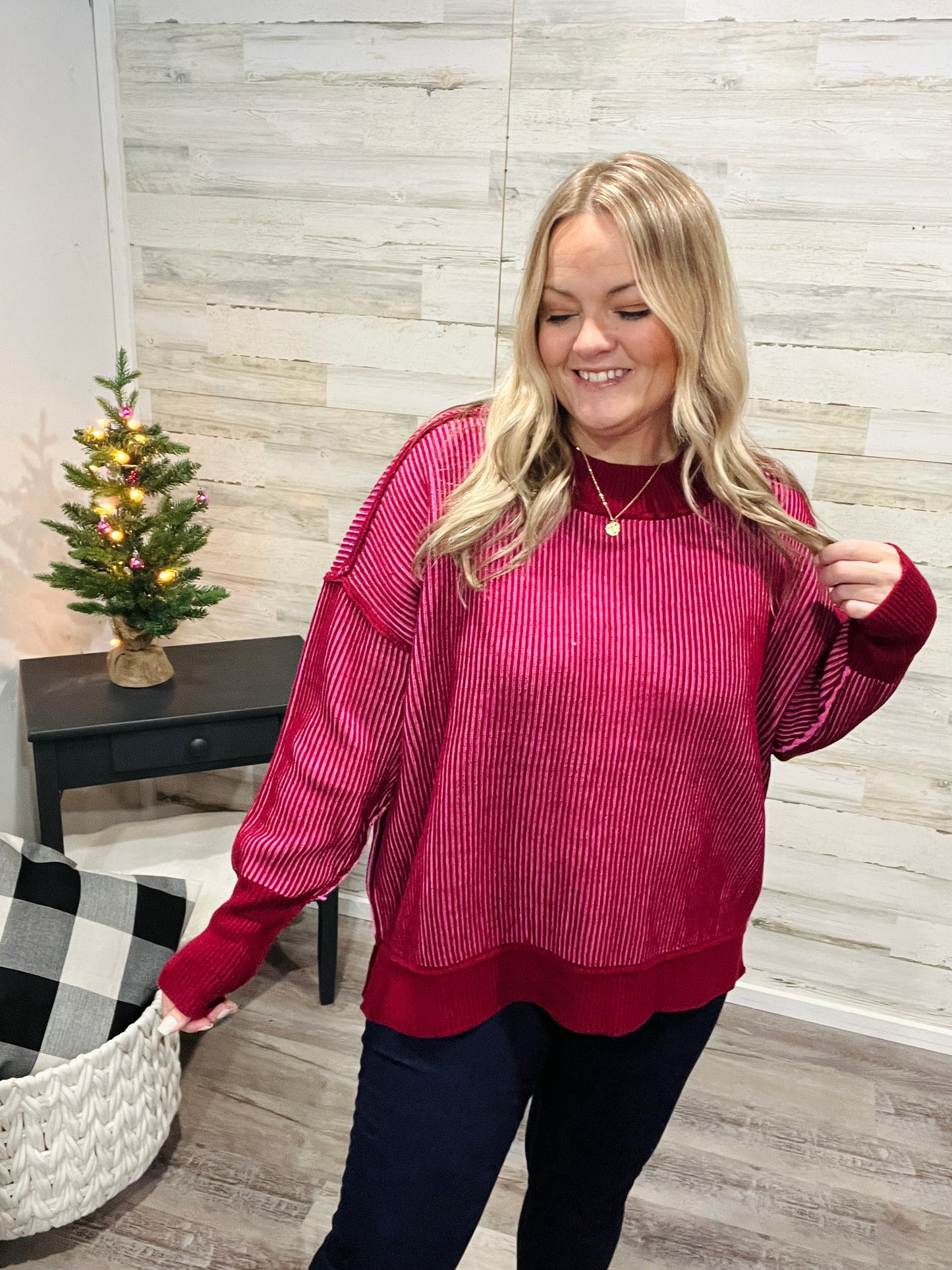 Merry Berry Cane Knit Sweater