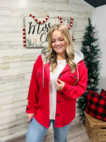 Jolly Red Ribbed Shacket