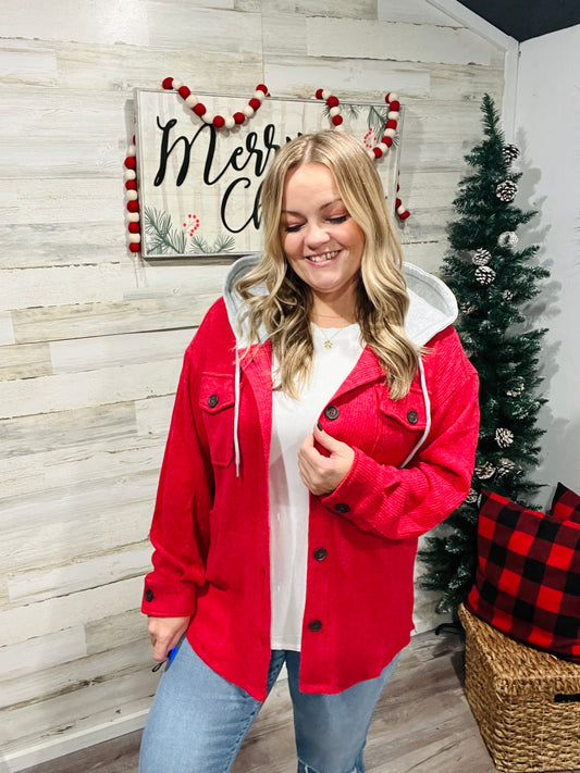 Jolly Red Ribbed Shacket