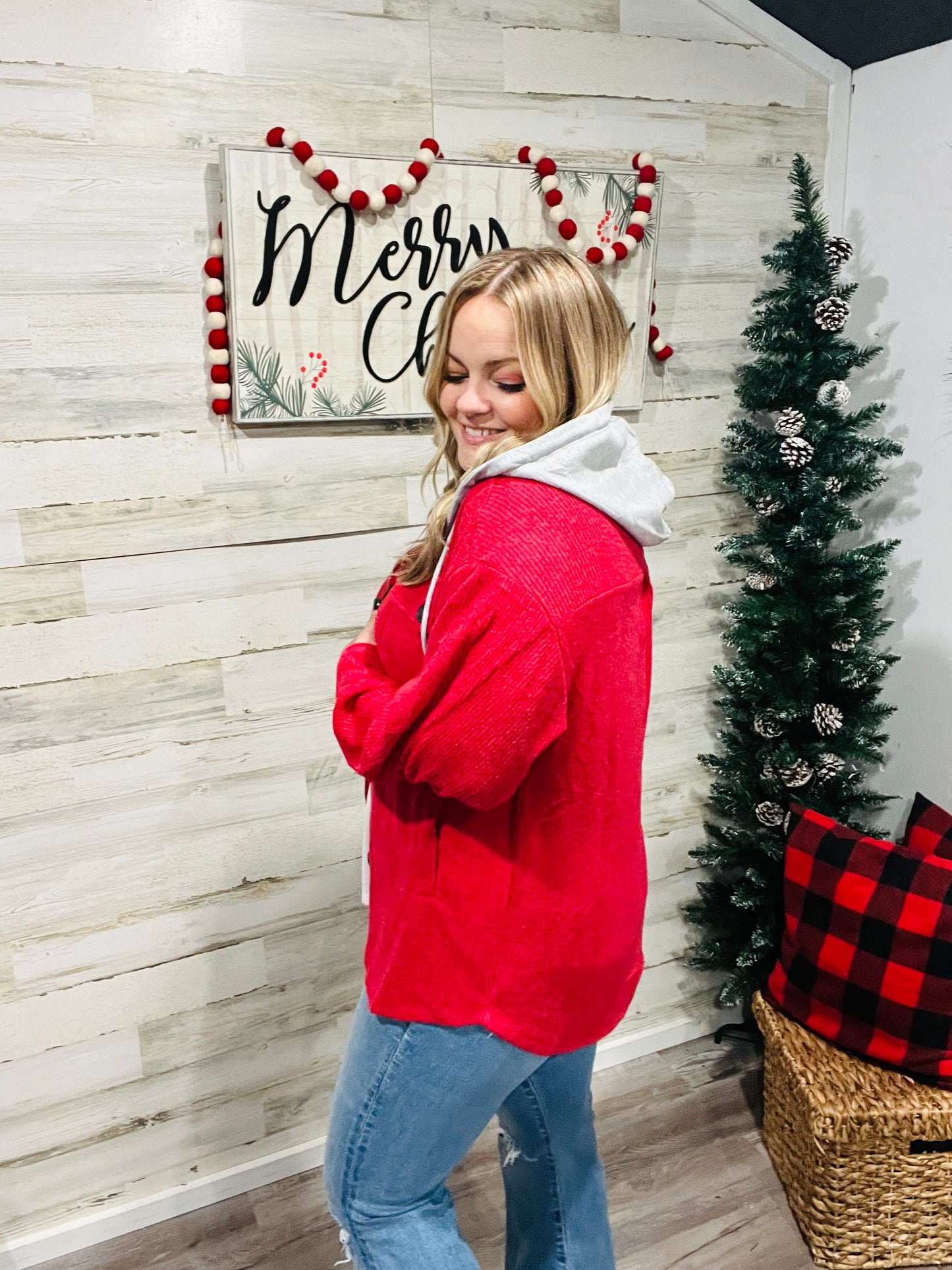 Jolly Red Ribbed Shacket