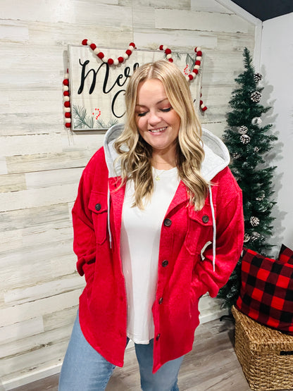 Jolly Red Ribbed Shacket