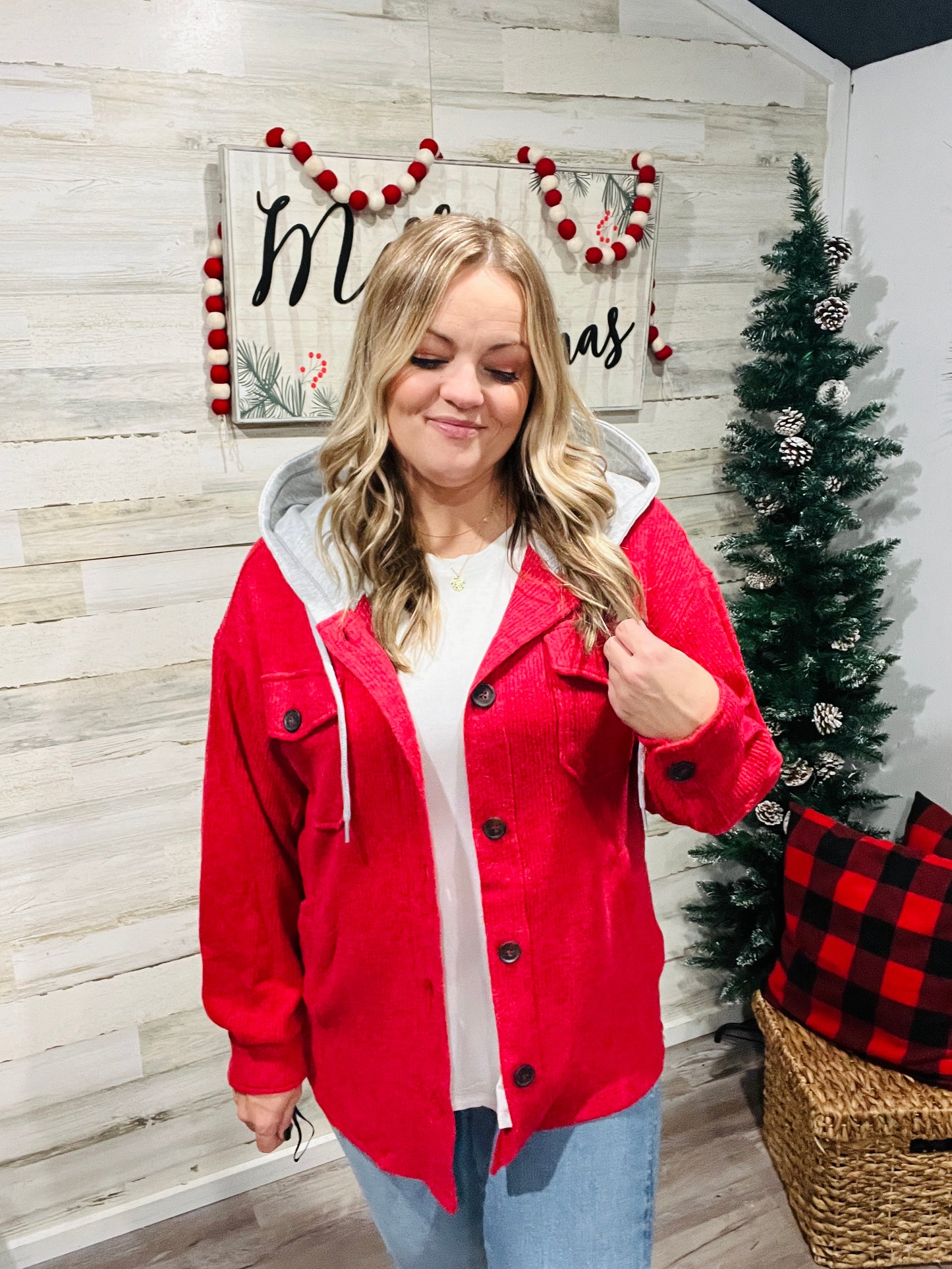 Jolly Red Ribbed Shacket