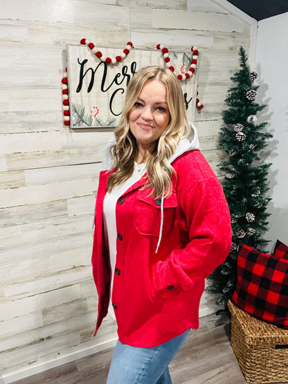 Jolly Red Ribbed Shacket