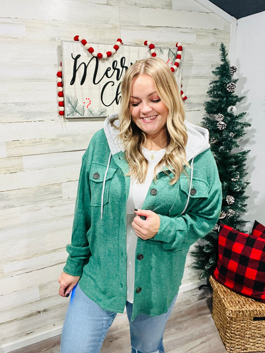 Yuletide Green Ribbed Shacket