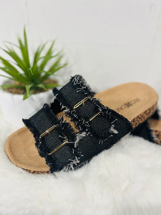 🤍Sunny Day Frayed Edgy Denim Slides