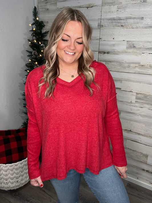 Frosted Berry V Neck Ribbed