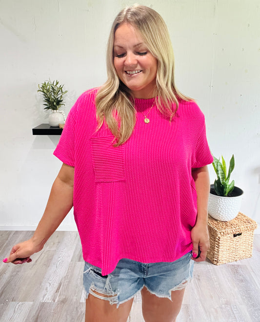 🤍A Whole Lot Of Fun Pink Ribbed Top