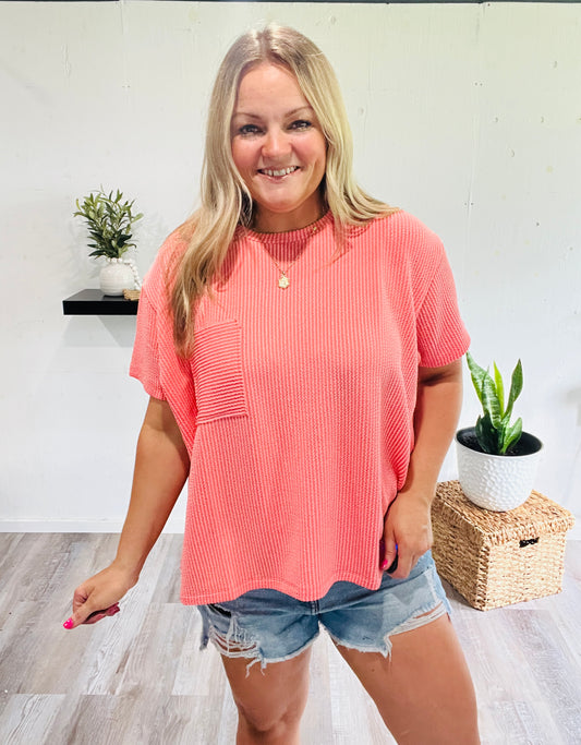 🤍Classy Coral Ribbed Tee